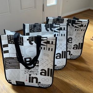 3 medium lululemon bags new black white reusable